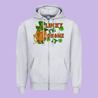 Lucky I'm Gnome It St. Patricks Day Zipper Hoodie Designed By Fadigitalartstudio