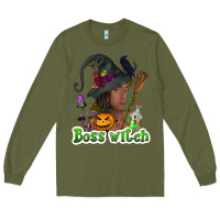 Army Green Boss witch afro Long Sleeve Tee - NancyCooperArtShop
