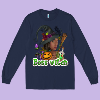 Boss Witch Afro Long Sleeve Tee Designed By Nancycooperartshop