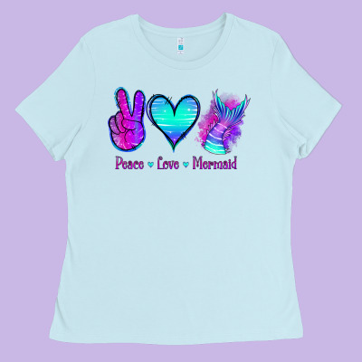 Peace Love Mermaid Ladies Tee Designed By Jasminsmagicworld