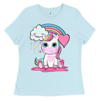 Baby Blue cute unicorn and rainbow Ladies Tee - NancyCooperArtShop