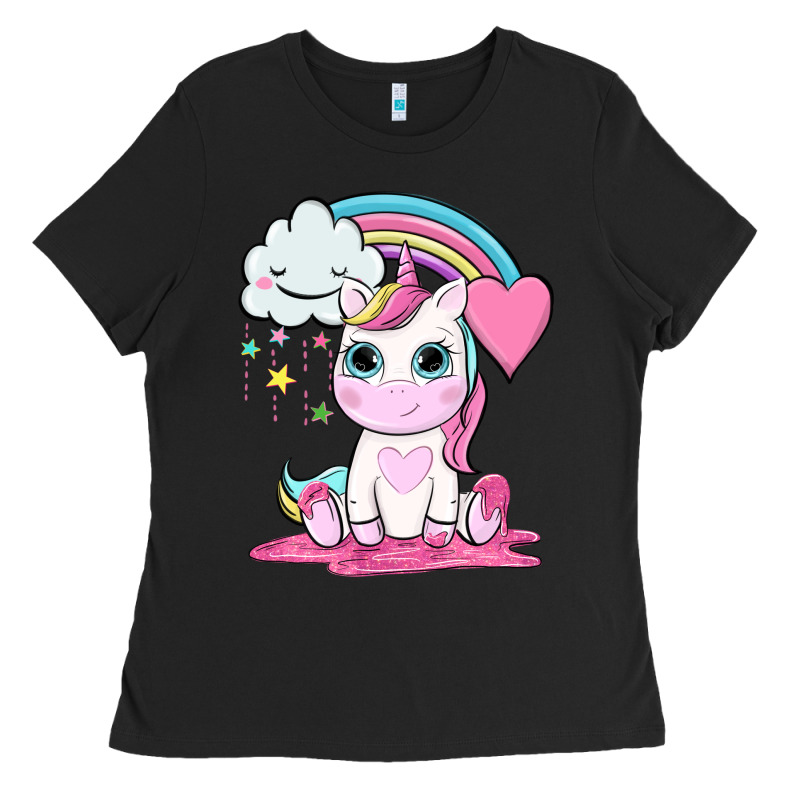Cute Unicorn And Rainbow Ladies Tee by NancyCooperArtShop | Teevron