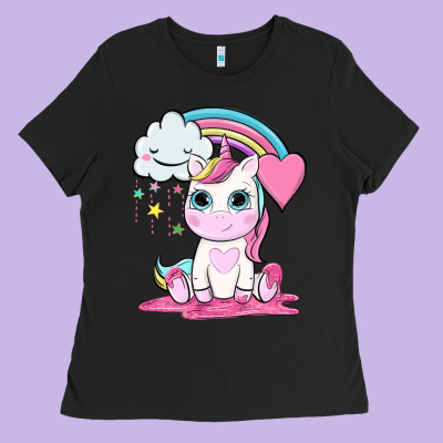 Cute Unicorn And Rainbow Ladies Tee Designed By Nancycooperartshop