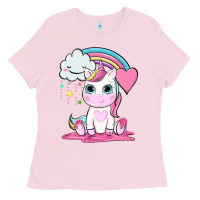 Bubblegum Pink cute unicorn and rainbow Ladies Tee - NancyCooperArtShop