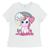 White cute unicorn and rainbow Ladies Tee - NancyCooperArtShop