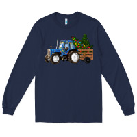 Navy Blue Christmas Tractor Long Sleeve Tee - RanaPortraitStore