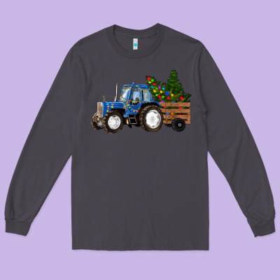 Blue Christmas Tractor Long Sleeve Tee Designed By Ranaportraitstore