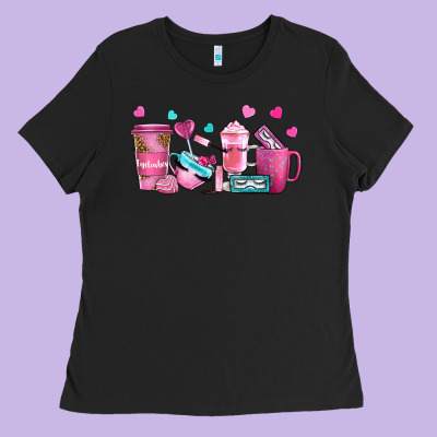 Lash Hustler With Eyelashes Coffee Cups Ladies Tee Designed By Nancycooperartshop