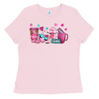 Bubblegum Pink lash hustler with eyelashes coffee cups Ladies Tee - NancyCooperArtShop