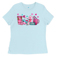Baby Blue lash hustler with eyelashes coffee cups Ladies Tee - NancyCooperArtShop