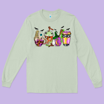 Halloween Coffee Cups Long Sleeve Tee Designed By Nancycooperartshop
