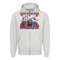Dove Grey Fourth Of July Truck American Flag Zipper Hoodie - FaDigitalArtStudio