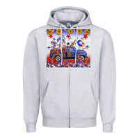 Heather Grey Fourth Of July Truck American Flag Zipper Hoodie - FaDigitalArtStudio