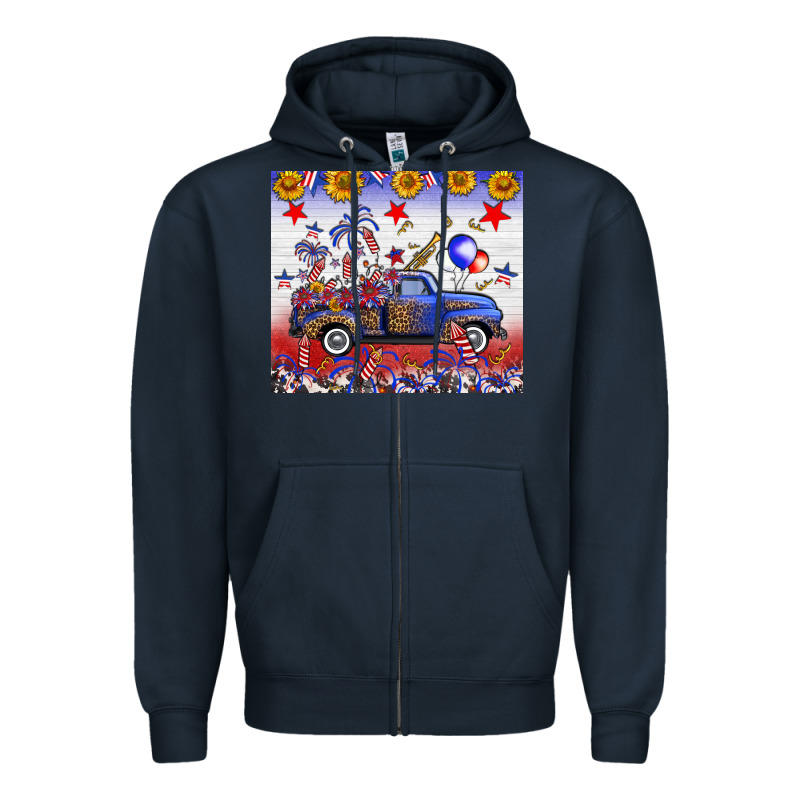 Fourth Of July Truck American Flag Zipper Hoodie by FaDigitalArtStudio | Teevron
