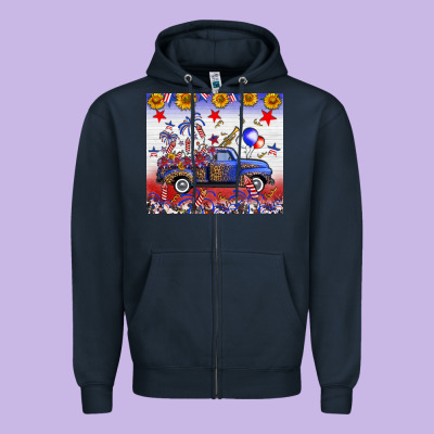Fourth Of July Truck American Flag Zipper Hoodie Designed By Fadigitalartstudio
