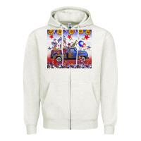 Oatmeal Heather Fourth Of July Truck American Flag Zipper Hoodie - FaDigitalArtStudio
