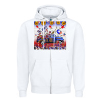 White Fourth Of July Truck American Flag Zipper Hoodie - FaDigitalArtStudio