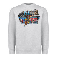Heather Grey Police wife lightning bolt 4th of july Heavyweight Sweatshirt - HowdyJamesFarm