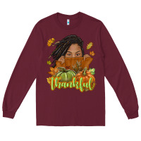 Burgundy Thankful Fall with black girl Long Sleeve Tee - NancyCooperArtShop