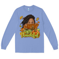 Colony Blue Thankful Fall with black girl Long Sleeve Tee - NancyCooperArtShop