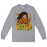 Heather Grey Thankful Fall with black girl Long Sleeve Tee - NancyCooperArtShop