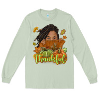 Matcha Thankful Fall with black girl Long Sleeve Tee - NancyCooperArtShop