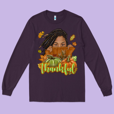 Thankful Fall With Black Girl Long Sleeve Tee Designed By Nancycooperartshop