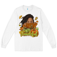 White Thankful Fall with black girl Long Sleeve Tee - NancyCooperArtShop