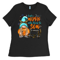 Black just a woman who loves to sew Ladies Tee - NancyCooperArtShop