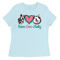 Baby Blue Peace Love Husky Ladies Tee - Jasminsmagicworld