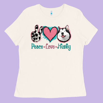 Peace Love Husky Ladies Tee Designed By Jasminsmagicworld