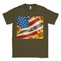Army Green american flag sunflowers and canouflage print veteran mousepad Classic Tee - Jasminsmagicworld