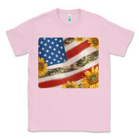 Bubblegum Pink american flag sunflowers and canouflage print veteran mousepad Classic Tee - Jasminsmagicworld