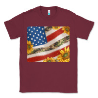 Burgundy american flag sunflowers and canouflage print veteran mousepad Classic Tee - Jasminsmagicworld