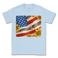 Dusty Blue american flag sunflowers and canouflage print veteran mousepad Classic Tee - Jasminsmagicworld