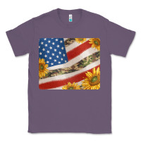Lavender american flag sunflowers and canouflage print veteran mousepad Classic Tee - Jasminsmagicworld