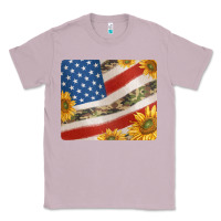 Lilac american flag sunflowers and canouflage print veteran mousepad Classic Tee - Jasminsmagicworld