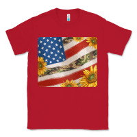 Red american flag sunflowers and canouflage print veteran mousepad Classic Tee - Jasminsmagicworld
