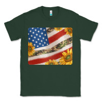 Sports Green american flag sunflowers and canouflage print veteran mousepad Classic Tee - Jasminsmagicworld