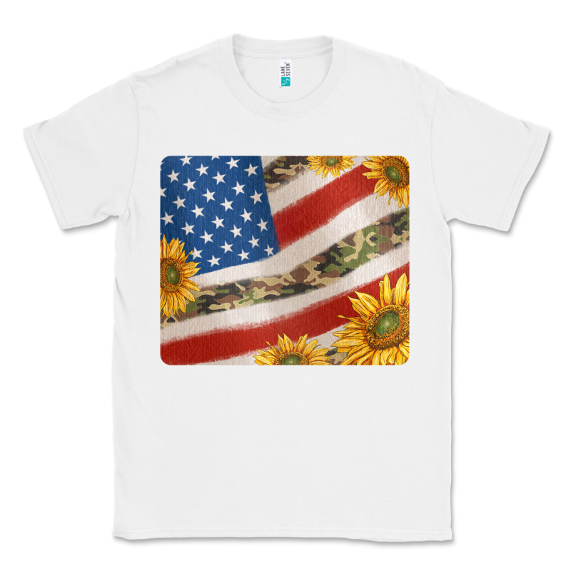American Flag Sunflowers And Canouflage Print Veteran Mousepad Classic Tee by Jasminsmagicworld | Teevron