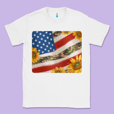 American Flag Sunflowers And Canouflage Print Veteran Mousepad Classic Tee Designed By Jasminsmagicworld