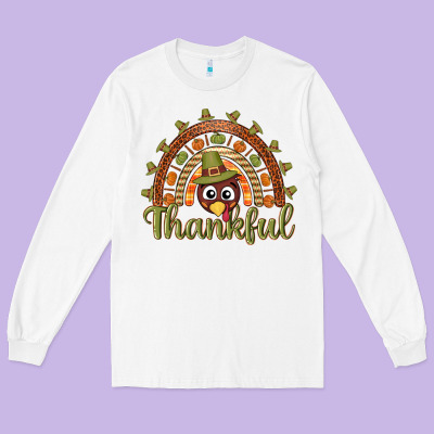 Turkey Rainbow Thankful Thanksgiving Long Sleeve Tee Designed By Nancycooperartshop