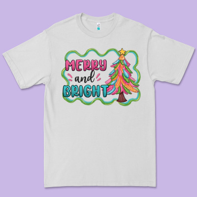 Merry And Bright Christmas Tree Premium Tee Designed By Maliassmallbusiness