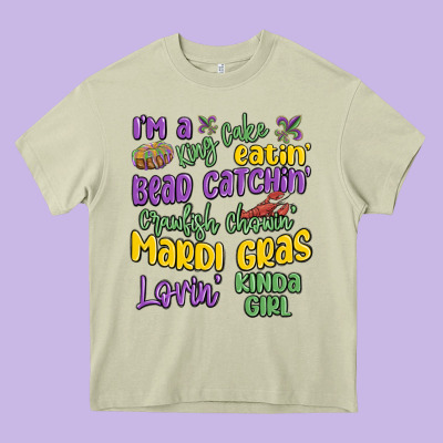 I'm A King Cake Eatin' Mardi Gras Lovin' Kinda Gir Heavy Core Tee Designed By Maliassmallbusiness
