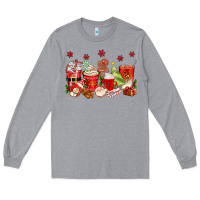 Heather Grey Christmas coffee cups Long Sleeve Tee - texasbilliewilder