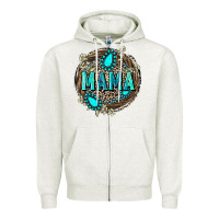 Oatmeal Heather Mama with gemstone leopard Mother's Day Zipper Hoodie - FaDigitalArtStudio