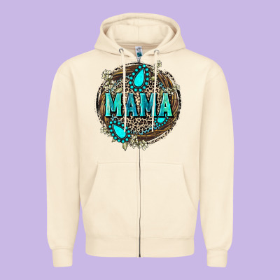 Mama With Gemstone Leopard Mother's Day Zipper Hoodie Designed By Fadigitalartstudio