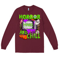 Burgundy Horror movies and chill Long Sleeve Tee - NancyCooperArtShop