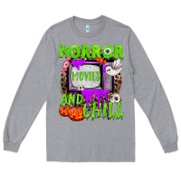 Heather Grey Horror movies and chill Long Sleeve Tee - NancyCooperArtShop