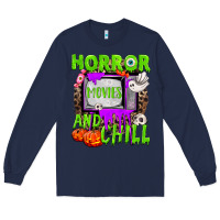 Navy Horror movies and chill Long Sleeve Tee - NancyCooperArtShop